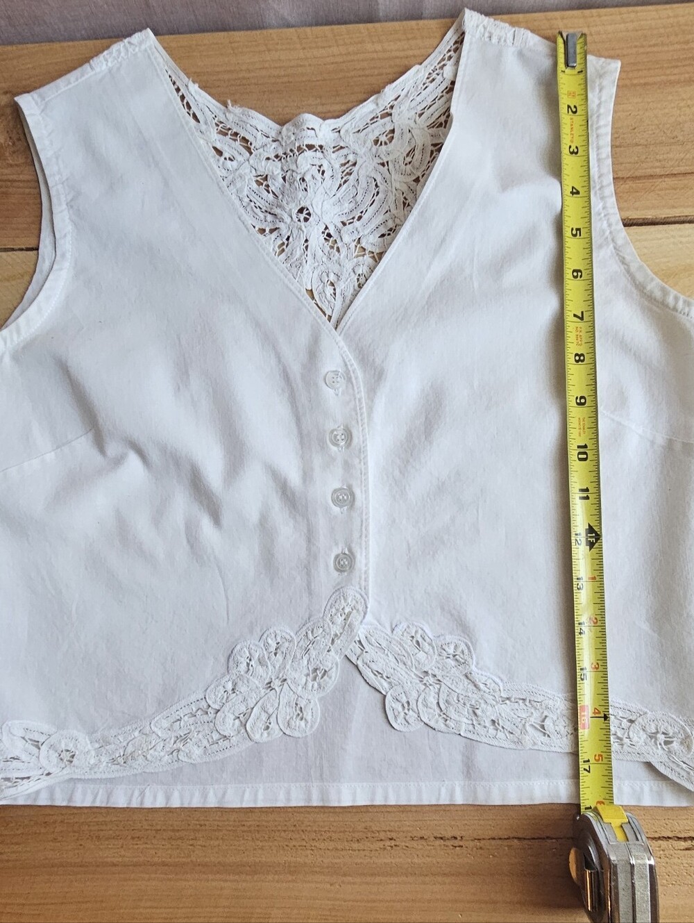 White Lace Trim Sleeveless Button Front Top - Picture 3 of 10